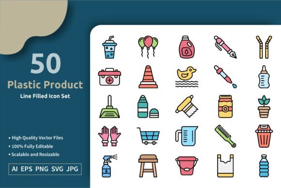 50 Vector Plastic Product Filled Icon