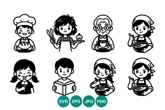 Baker Girl and Cooking Kids Vector
