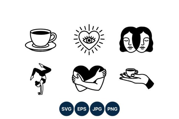 Black White Heart Yoga Coffee Icons