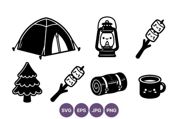 Camping Vector Tent Lantern Marshmallow