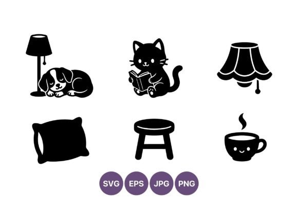 Cat and Dog Cozy Home Vector Icons