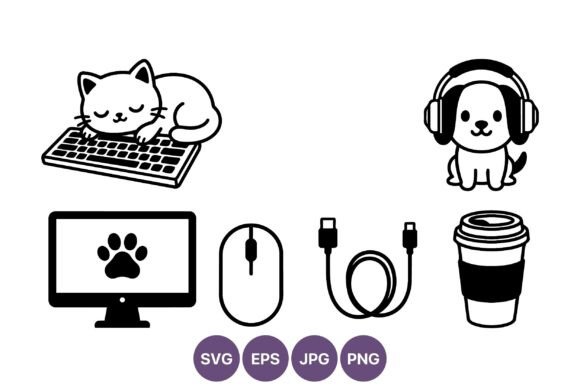 Cat on Keyboard Dog with Headphones