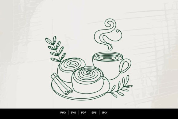 Coffee and Cinnamon Rolls Line Art Vecto