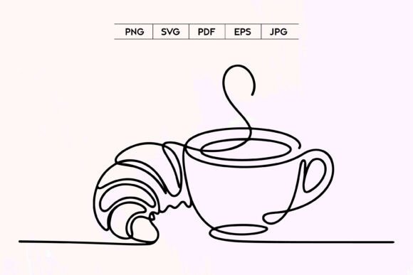 Coffee Cup Croissant Line Art SVG File