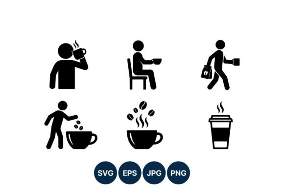 Coffee Cup Icons Black Silhouette Set