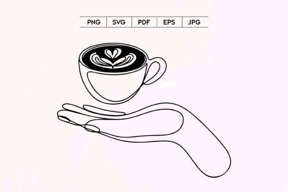 Coffee Cup in Hand Minimal Line Art SVG