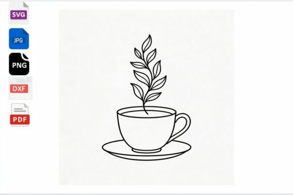 Coffee Cup Plant Line Art SVG