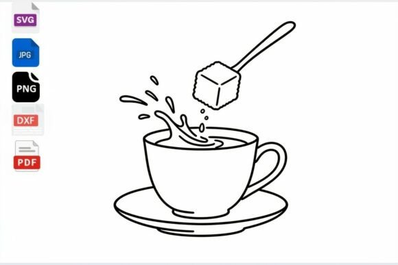 Coffee Cup Sugar Splash Line Art SVG