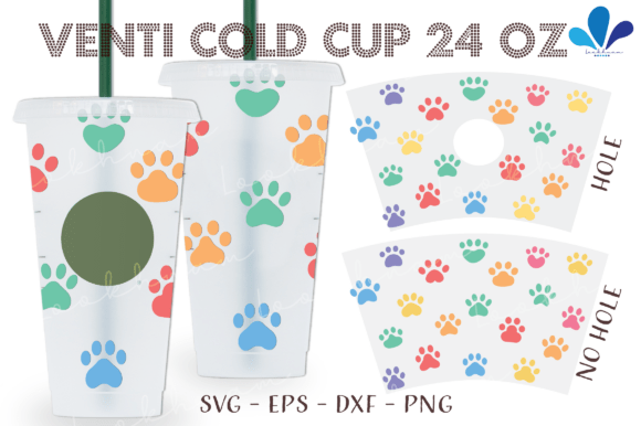 Colorful Paw Print Seamless Venti Wrap