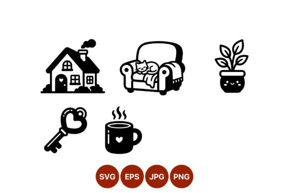 Cozy Home Icon Set Black White
