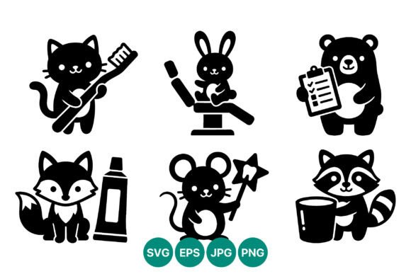 Cute Animal Tooth Care Vector Icons