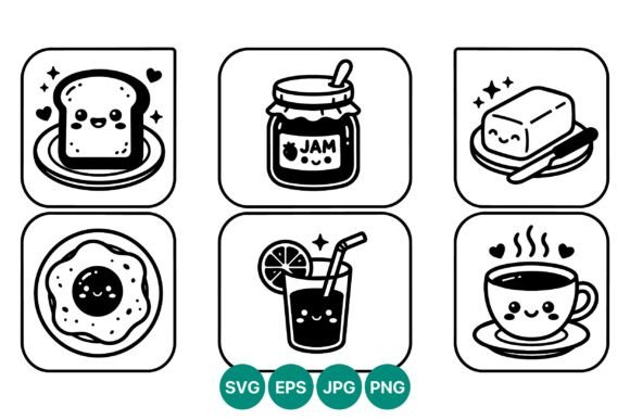 Cute Breakfast Food Icon Set