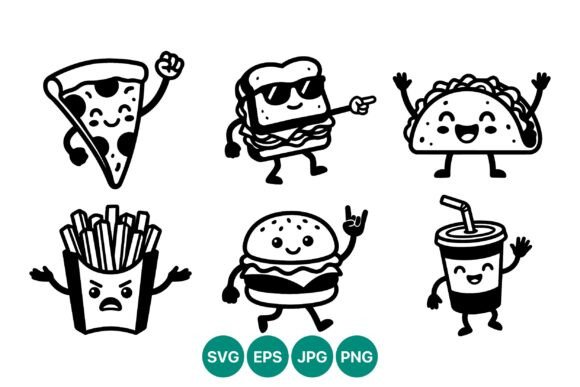 Cute Cartoon Fast Food Characters Vector