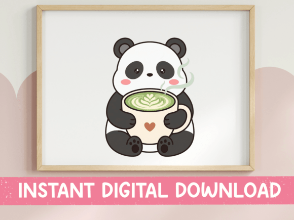 Cute Panda Holding Matcha Latte