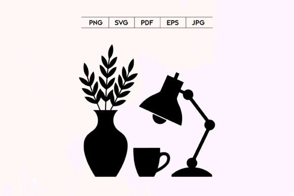 Desk Lamp Vase Plant and Coffee Cup