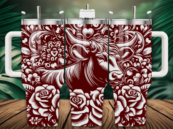 Floral Bull Cow Laser Engraving Tumbler