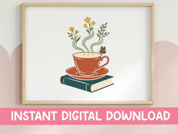 Floral Teacup on Book Boho Design