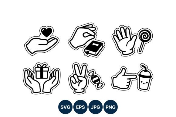 Hand Icon Set Black White