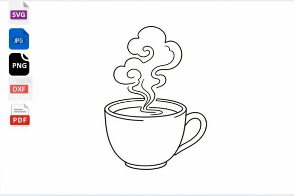 Hot Coffee Cup Steam Line Art SVG
