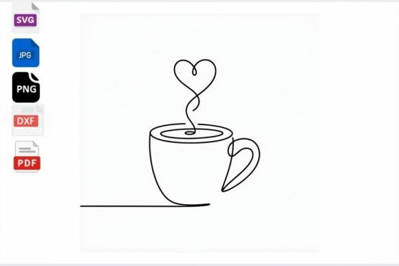 Line Art Coffee Cup with Heart Steam SVG