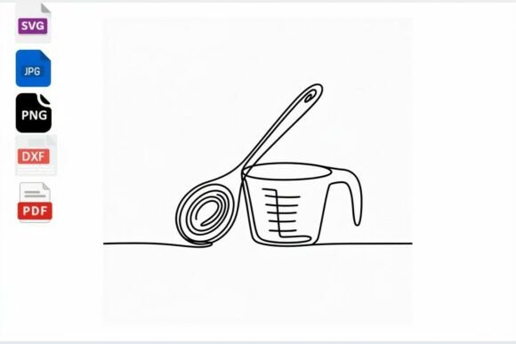 Measuring Cup and Spoon Line Art SVG