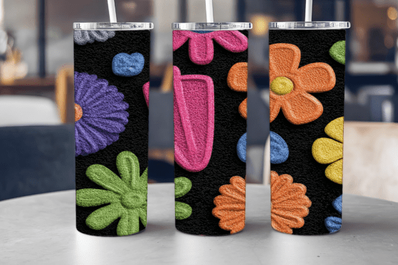 Neon Flowers Tumbler Wrap PNG