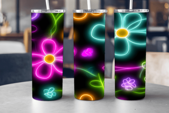 Neon Flowers Tumbler Wrap Sublimation