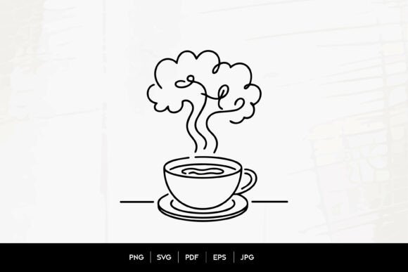 Steaming Coffee Cup Continuous Line Art