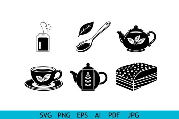 Tea Cup Teapot Bag Cake Leaf Bundle SVG