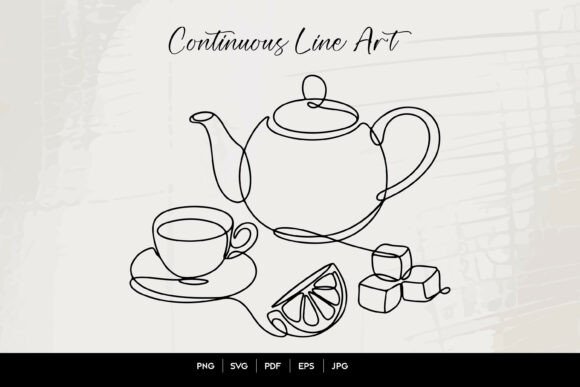 Teapot and Cup Line Art