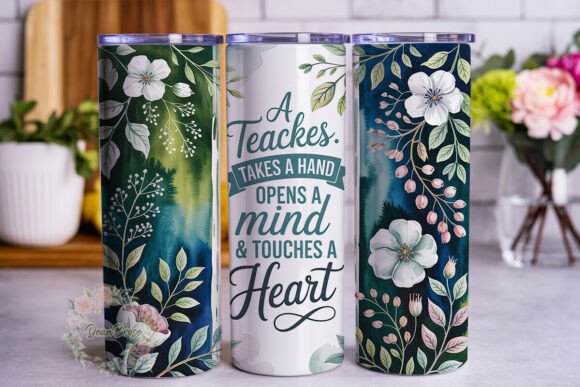 Watercolor Teal Floral Teacher Tumbler